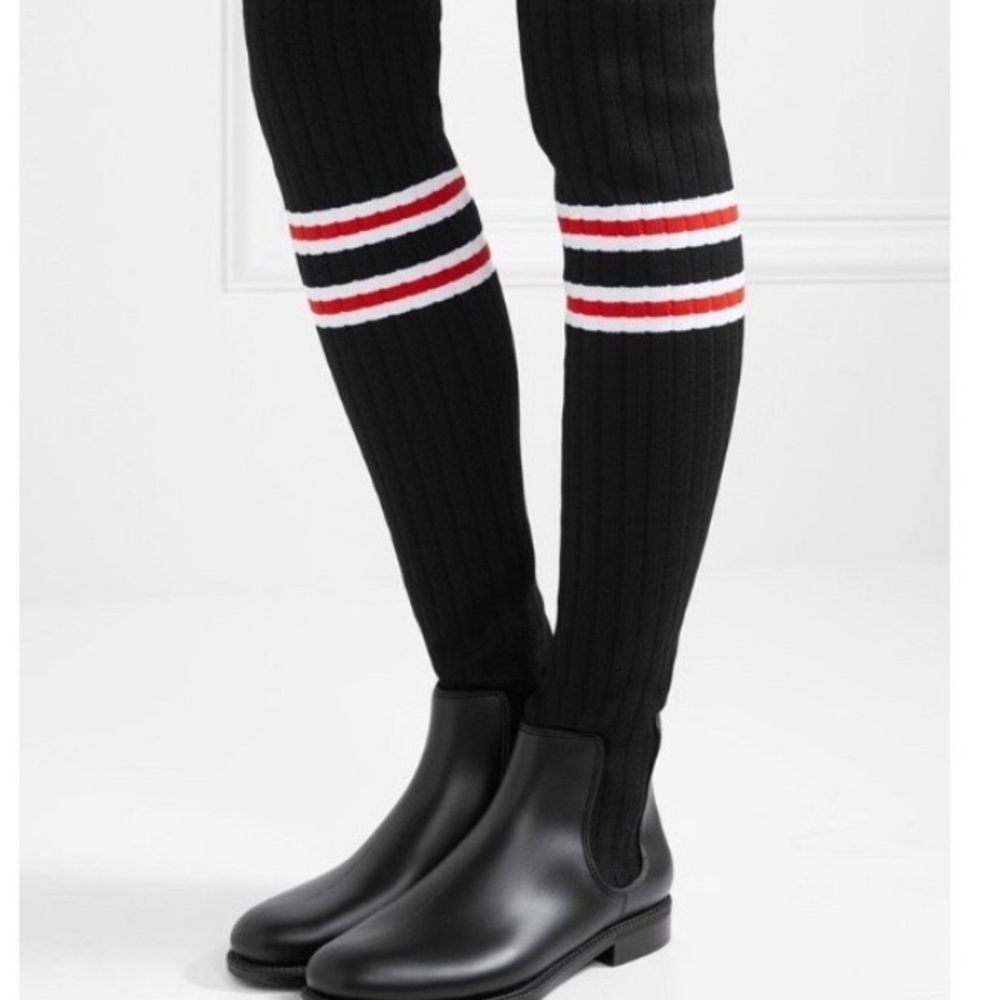 *SOLD* Givenchy Black Ribbed Knee-High Socks with Red and White Stripes